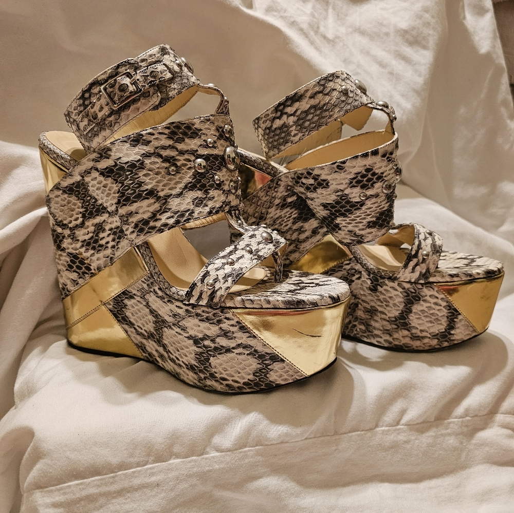 Jimmy Choo Python And Gold Studded Wedges - image 1